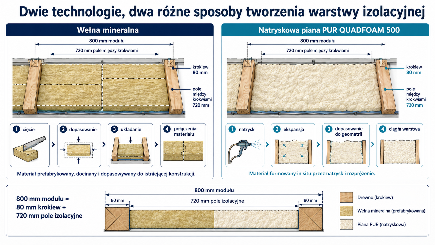 Wełna mineralna i piana PUR – różnica sposobu wykonywania izolacji dachu